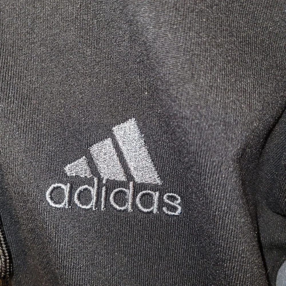 Adidas Mens Full Zip Black Hooded Sweatshirt with Gray Stripes